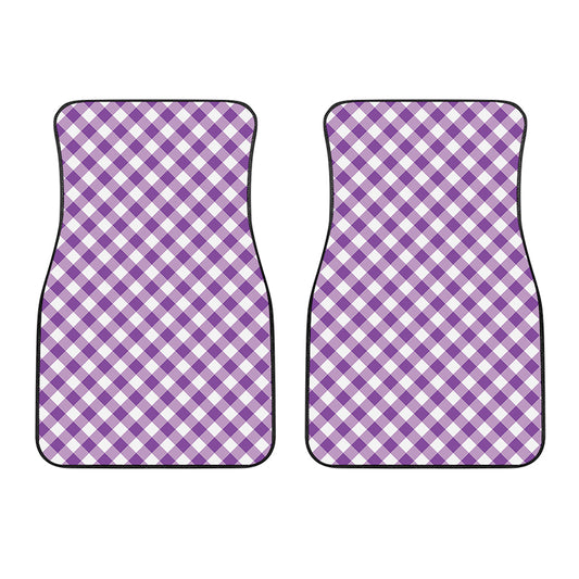 Violet And White Gingham Pattern Print Front Car Floor Mats