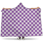 Violet And White Gingham Pattern Print Hooded Blanket