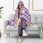 Violet And White Gingham Pattern Print Hooded Blanket