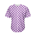 Violet And White Gingham Pattern Print Men's Baseball Jersey