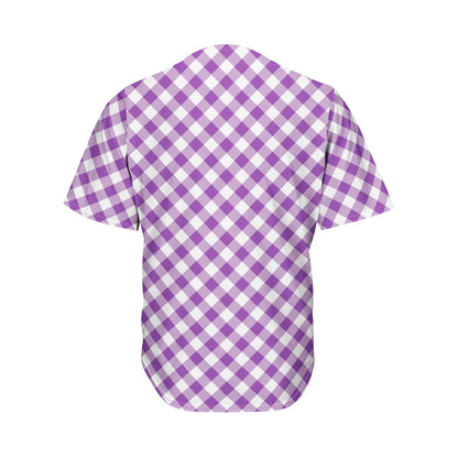 Violet And White Gingham Pattern Print Men's Baseball Jersey
