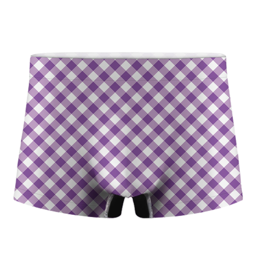 Violet And White Gingham Pattern Print Men's Boxer Briefs