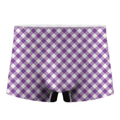 Violet And White Gingham Pattern Print Men's Boxer Briefs
