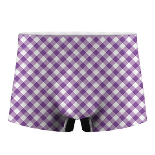Violet And White Gingham Pattern Print Men's Boxer Briefs
