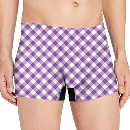 Violet And White Gingham Pattern Print Men's Boxer Briefs