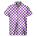 Violet And White Gingham Pattern Print Men's Short Sleeve Shirt