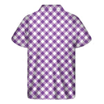 Violet And White Gingham Pattern Print Men's Short Sleeve Shirt