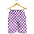 Violet And White Gingham Pattern Print Men's Shorts