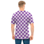 Violet And White Gingham Pattern Print Men's T-Shirt