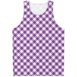 Violet And White Gingham Pattern Print Men's Tank Top