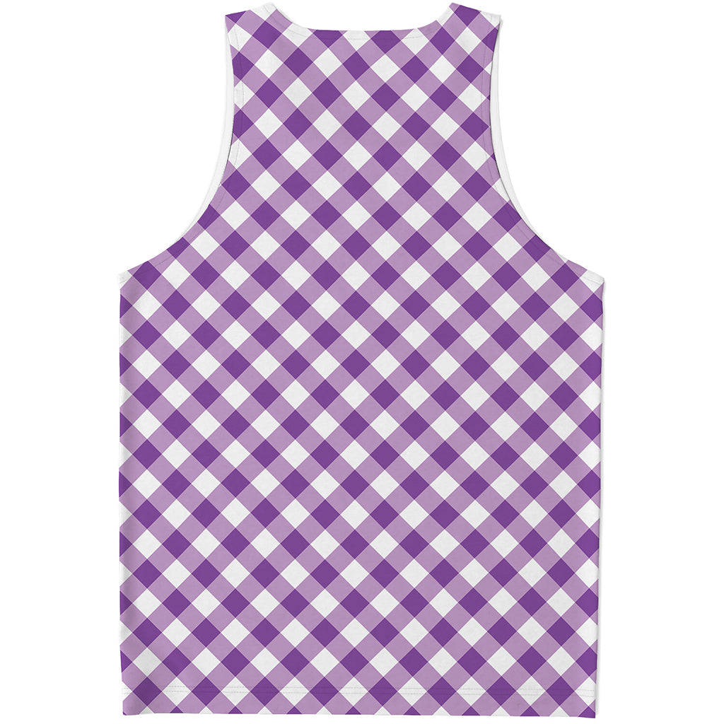 Violet And White Gingham Pattern Print Men's Tank Top