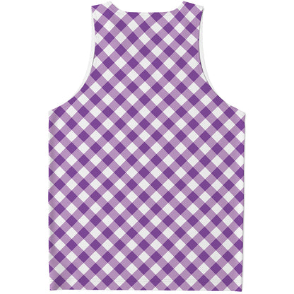 Violet And White Gingham Pattern Print Men's Tank Top