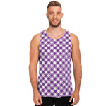 Violet And White Gingham Pattern Print Men's Tank Top