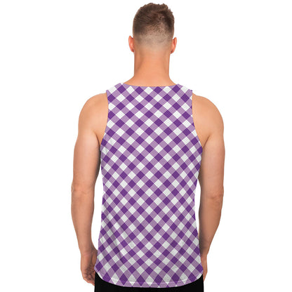 Violet And White Gingham Pattern Print Men's Tank Top