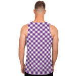 Violet And White Gingham Pattern Print Men's Tank Top