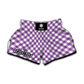 Violet And White Gingham Pattern Print Muay Thai Boxing Shorts