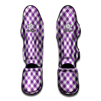 Violet And White Gingham Pattern Print Muay Thai Shin Guard