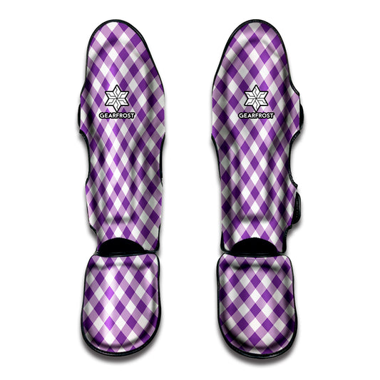 Violet And White Gingham Pattern Print Muay Thai Shin Guard