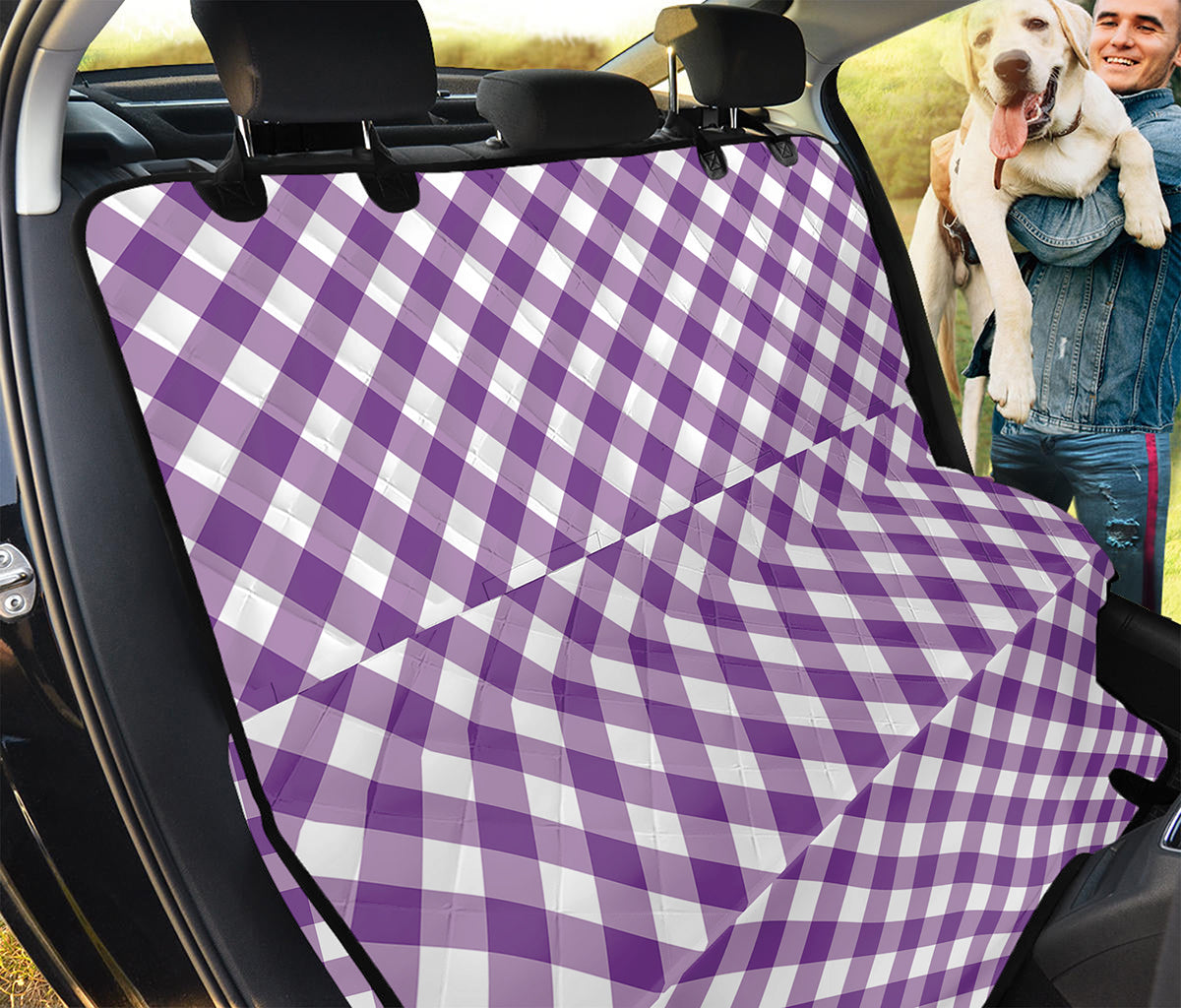 Violet And White Gingham Pattern Print Pet Car Back Seat Cover