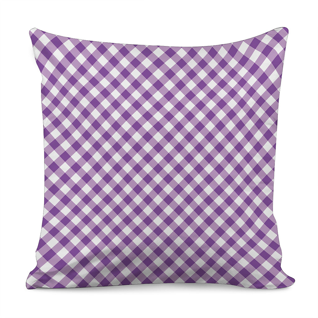 Violet And White Gingham Pattern Print Pillow Cover