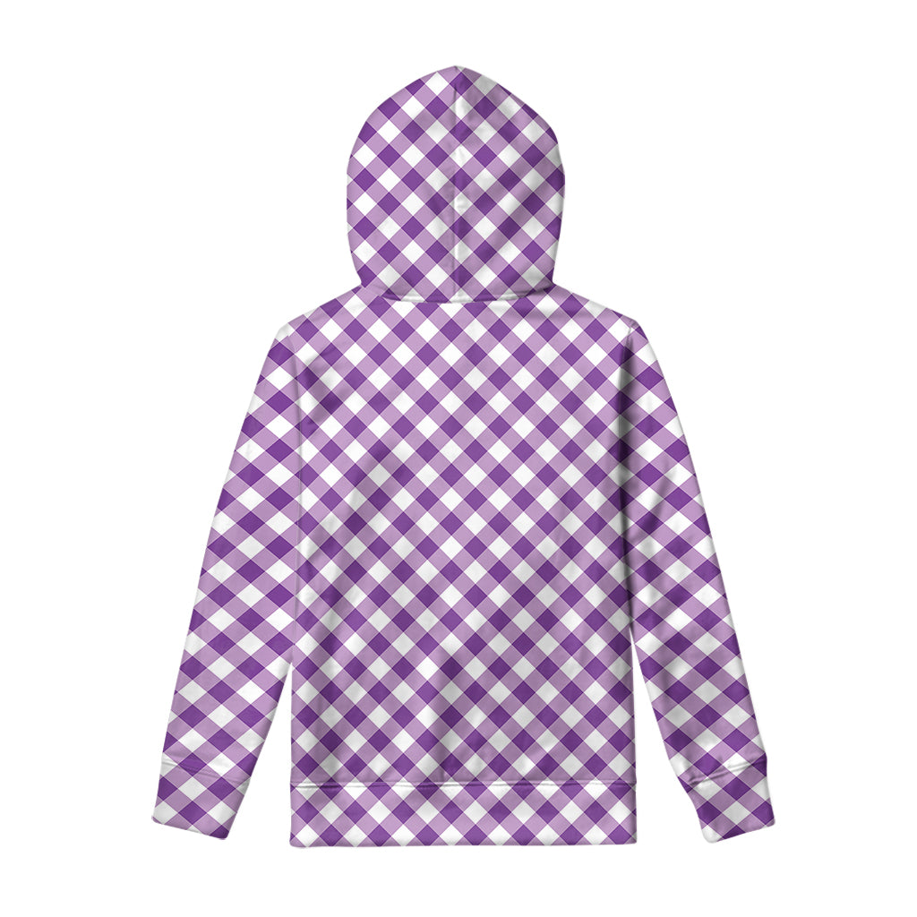 Violet And White Gingham Pattern Print Pullover Hoodie