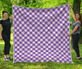 Violet And White Gingham Pattern Print Quilt
