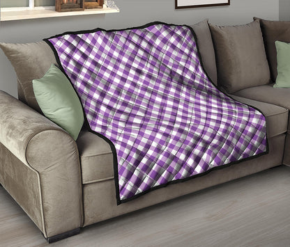 Violet And White Gingham Pattern Print Quilt