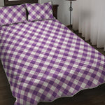 Violet And White Gingham Pattern Print Quilt Bed Set