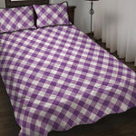 Violet And White Gingham Pattern Print Quilt Bed Set