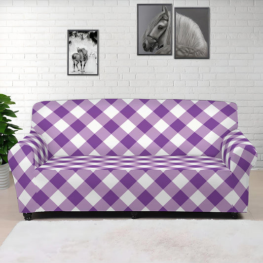 Violet And White Gingham Pattern Print Sofa Cover