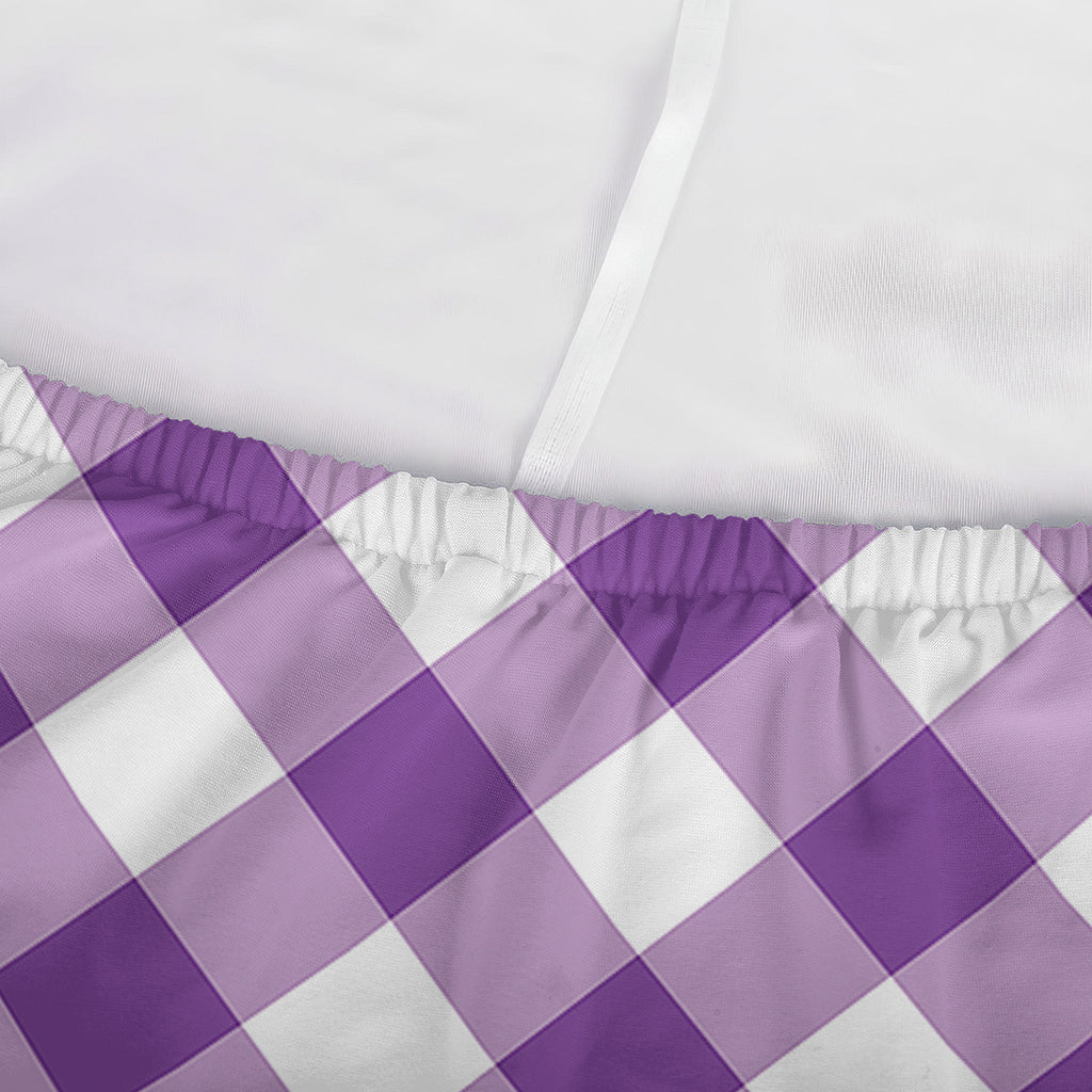 Violet And White Gingham Pattern Print Sofa Cover
