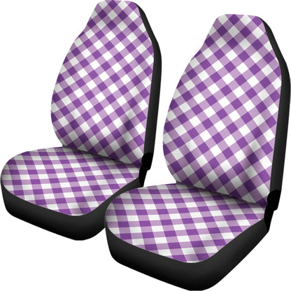 Violet And White Gingham Pattern Print Universal Fit Car Seat Covers
