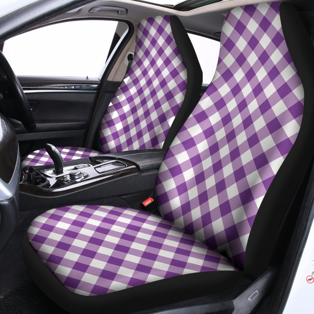 Violet And White Gingham Pattern Print Universal Fit Car Seat Covers
