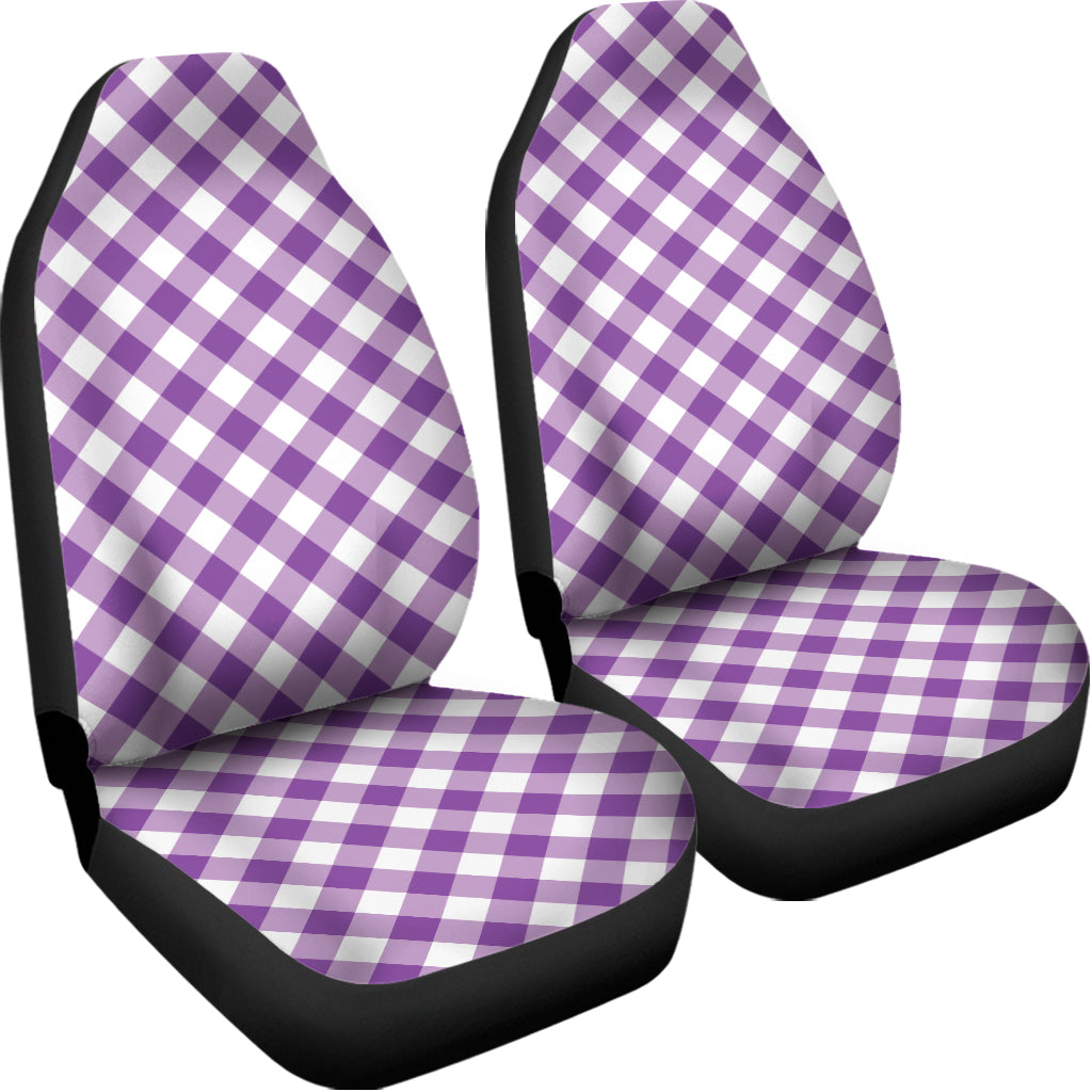 Violet And White Gingham Pattern Print Universal Fit Car Seat Covers