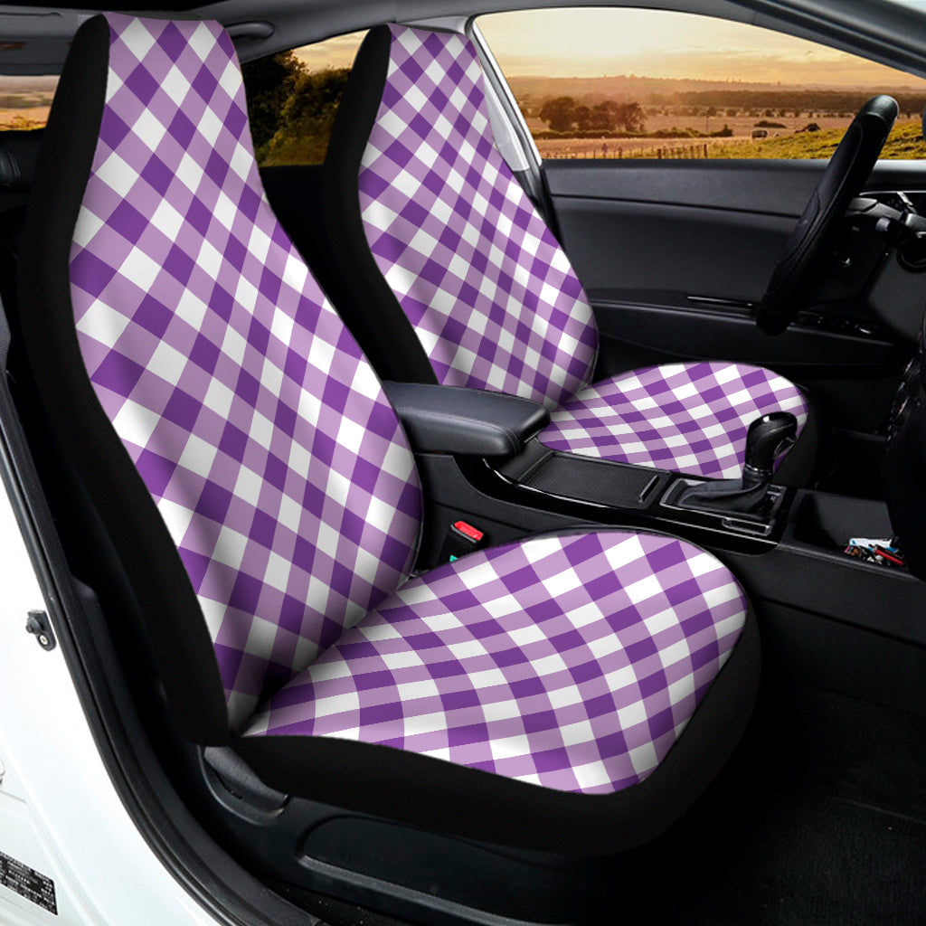 Violet And White Gingham Pattern Print Universal Fit Car Seat Covers