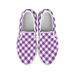 Violet And White Gingham Pattern Print White Slip On Shoes
