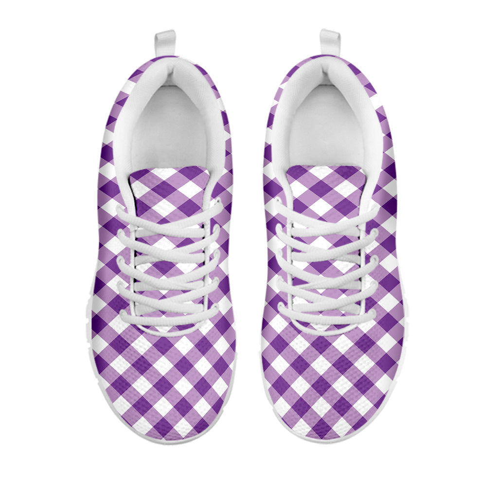 Violet And White Gingham Pattern Print White Sneakers