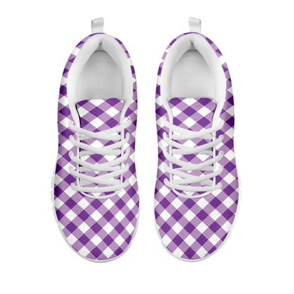 Violet And White Gingham Pattern Print White Sneakers