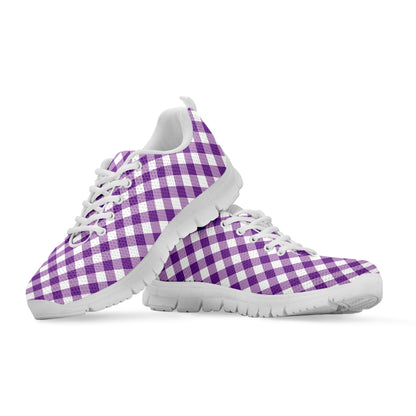 Violet And White Gingham Pattern Print White Sneakers