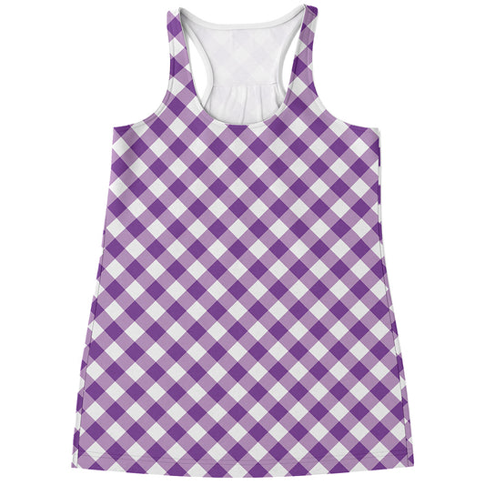 Violet And White Gingham Pattern Print Women's Racerback Tank Top