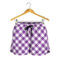 Violet And White Gingham Pattern Print Women's Shorts