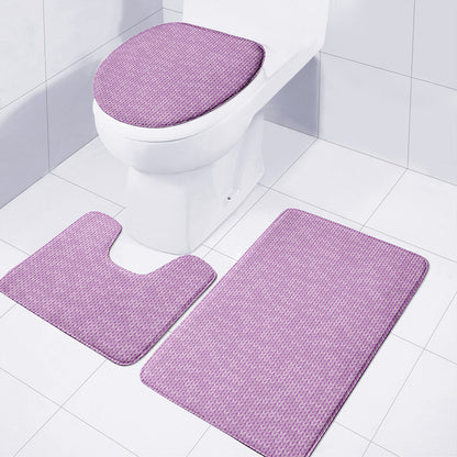 Violet Knitted Pattern Print 3 Piece Bath Mat Set