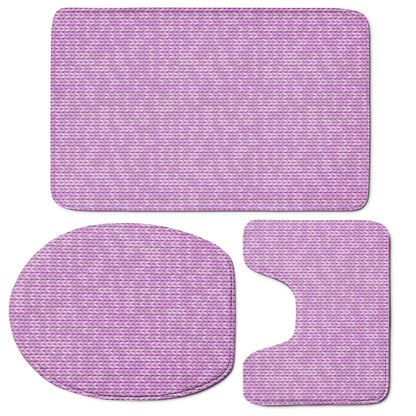 Violet Knitted Pattern Print 3 Piece Bath Mat Set