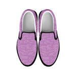 Violet Knitted Pattern Print Black Slip On Shoes