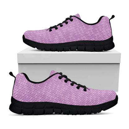 Violet Knitted Pattern Print Black Sneakers