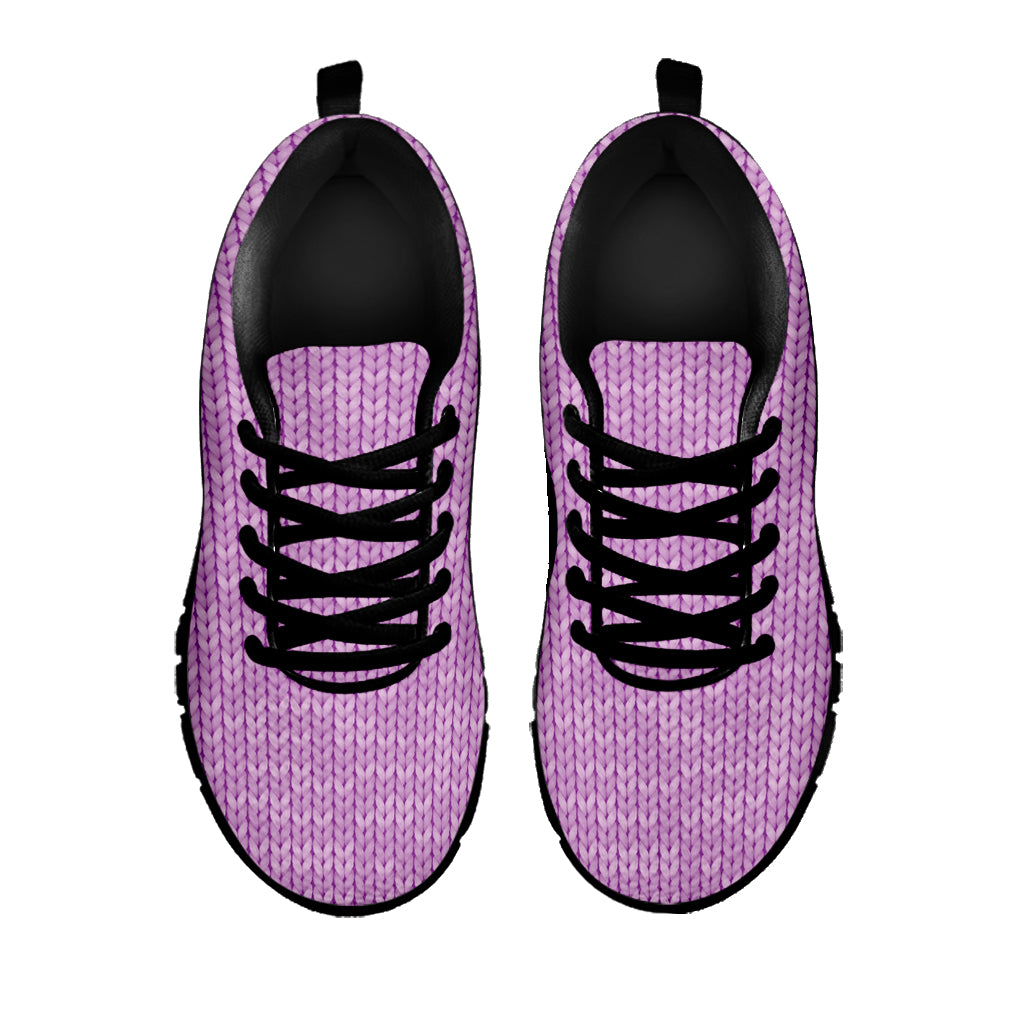 Violet Knitted Pattern Print Black Sneakers