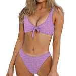 Violet Knitted Pattern Print Front Bow Tie Bikini