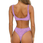 Violet Knitted Pattern Print Front Bow Tie Bikini