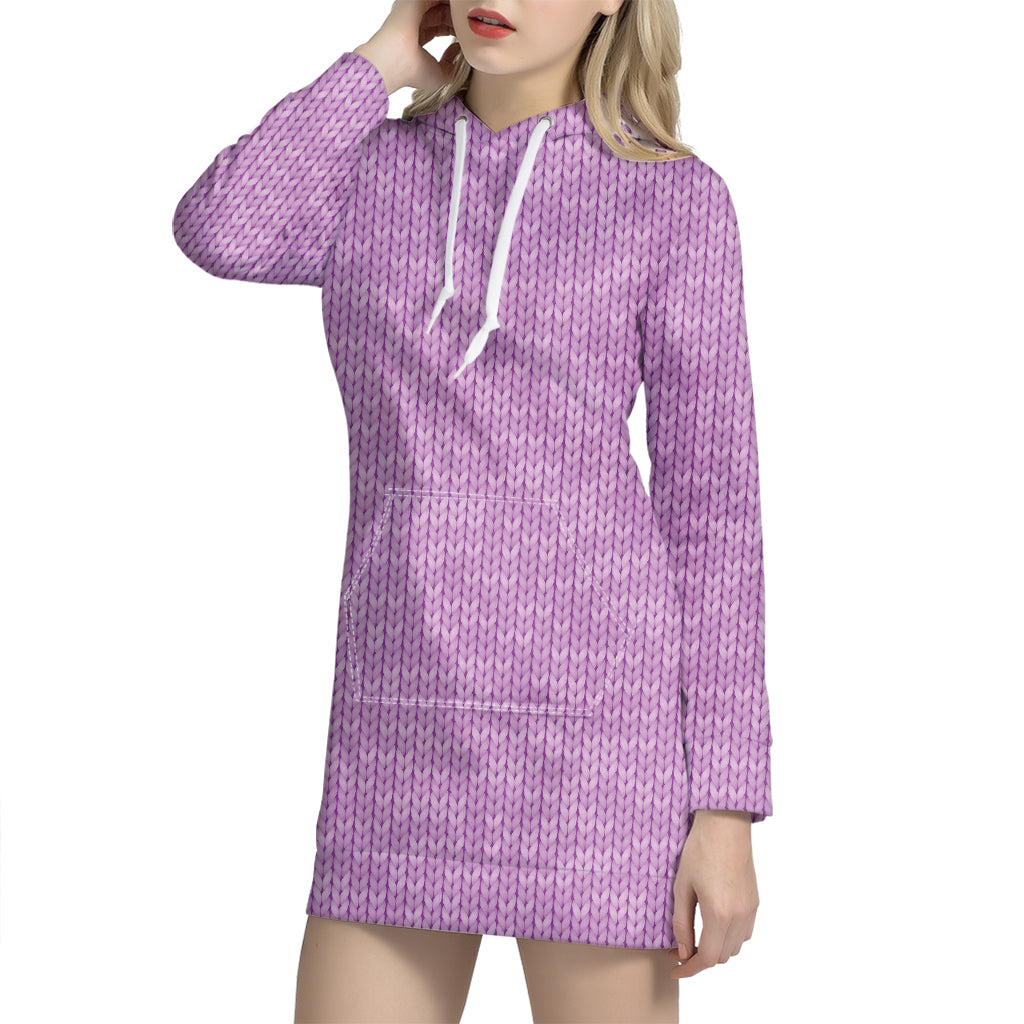 Violet Knitted Pattern Print Hoodie Dress