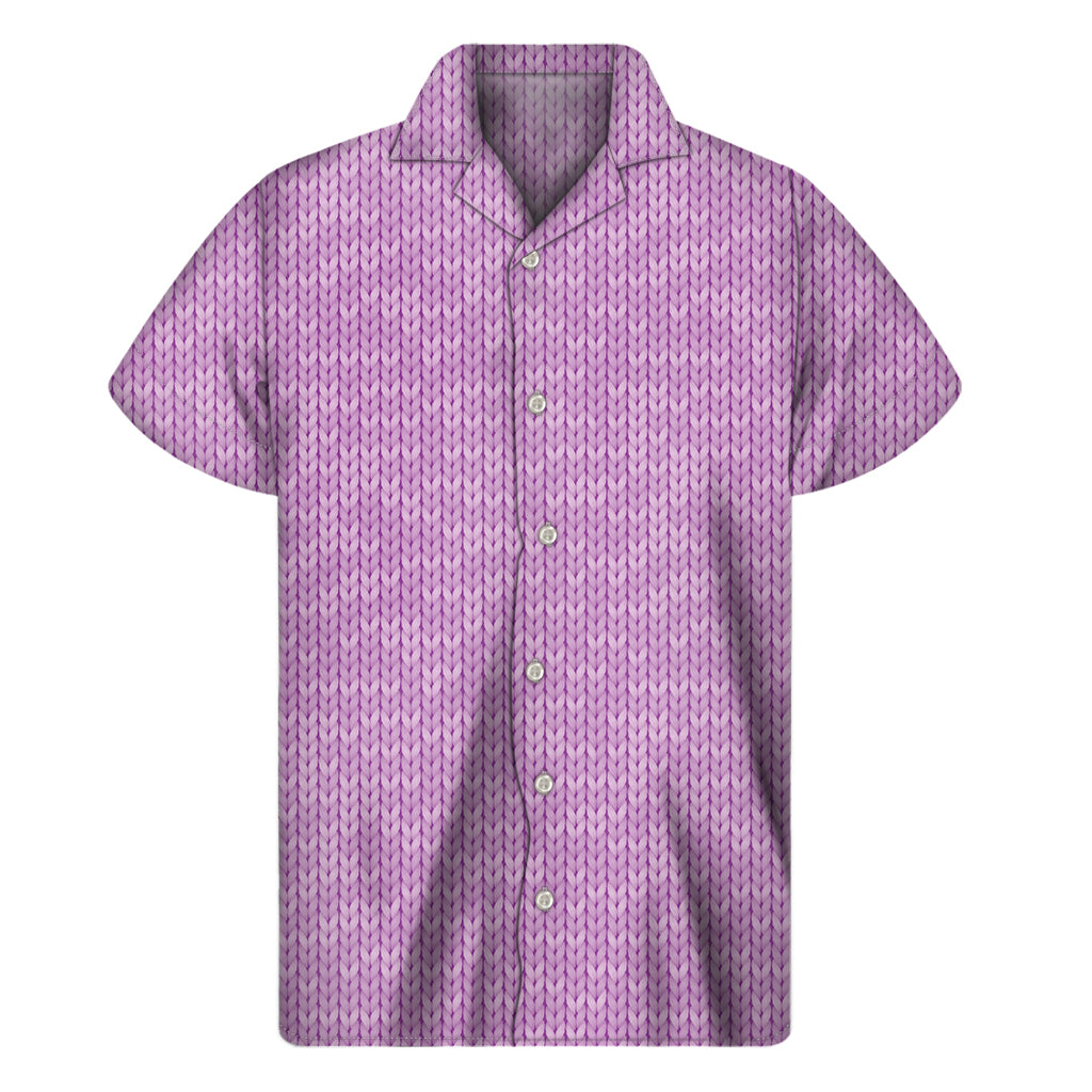 Violet Knitted Pattern Print Men's Short Sleeve Shirt